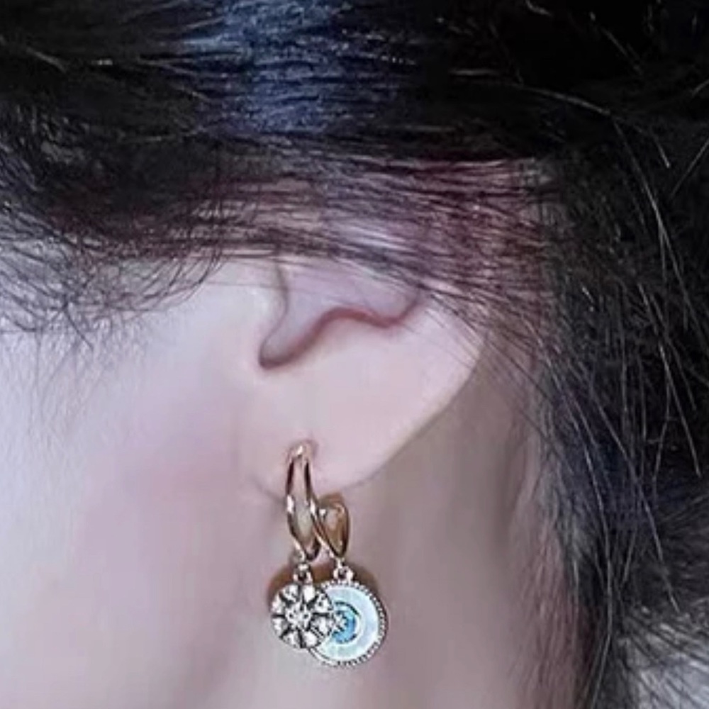 Gold Plated Disc with Turquoise Beads Earrings - Picture 7 of 7